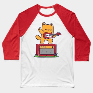 Cat and Electric Guitar Baseball T-Shirt